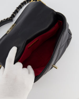 Chanel 19 Black Lambskin Flap Bag with Chain CC Logo and Gold, Silver and Ruthenium Hardware