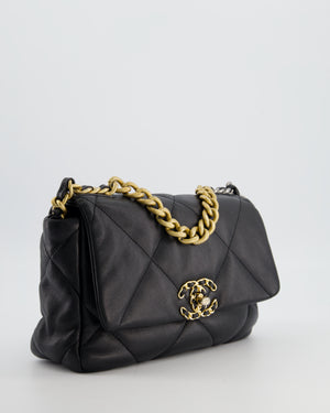 Chanel 19 Black Lambskin Flap Bag with Chain CC Logo and Gold, Silver and Ruthenium Hardware