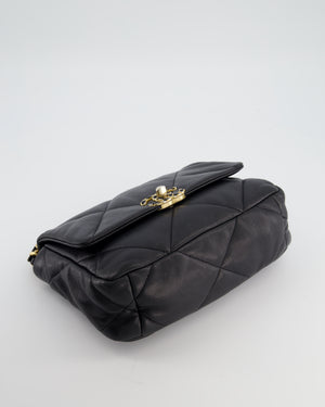 Chanel 19 Black Lambskin Flap Bag with Chain CC Logo and Gold, Silver and Ruthenium Hardware