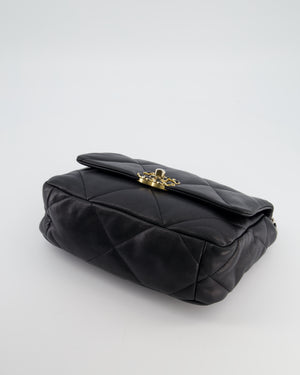 Chanel 19 Black Lambskin Flap Bag with Chain CC Logo and Gold, Silver and Ruthenium Hardware