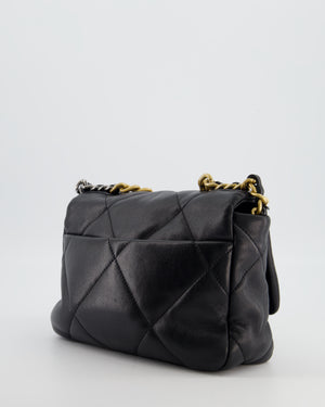 Chanel 19 Black Lambskin Flap Bag with Chain CC Logo and Gold, Silver and Ruthenium Hardware