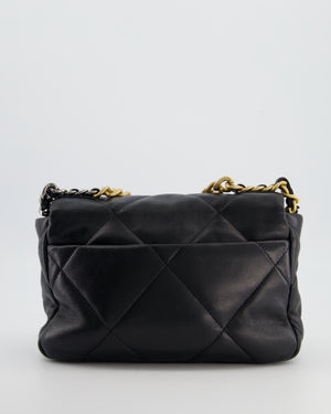 Chanel 19 Black Lambskin Flap Bag with Chain CC Logo and Gold, Silver and Ruthenium Hardware