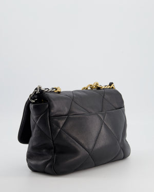 Chanel 19 Black Lambskin Flap Bag with Chain CC Logo and Gold, Silver and Ruthenium Hardware