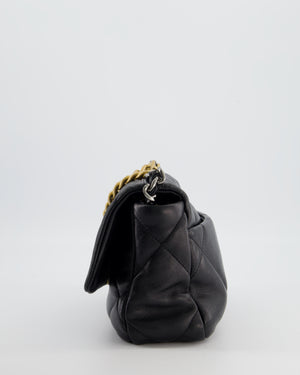 Chanel 19 Black Lambskin Flap Bag with Chain CC Logo and Gold, Silver and Ruthenium Hardware