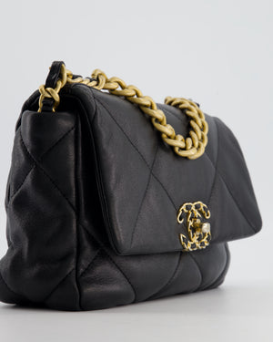 Chanel 19 Black Lambskin Flap Bag with Chain CC Logo and Gold, Silver and Ruthenium Hardware