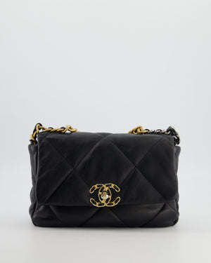 Chanel 19 Black Lambskin Flap Bag with Chain CC Logo and Gold, Silver and Ruthenium Hardware