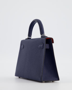 Hermès Mini Kelly II 20 Verso Bag in Bleu Encre and Rouge de Coeur Chevre Mysore Leather with Palladium Hardware