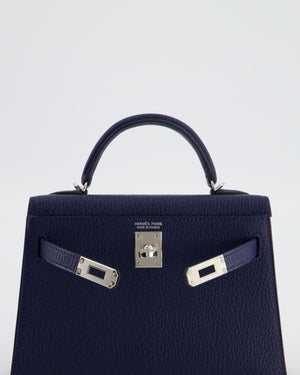 Hermès Mini Kelly II 20 Verso Bag in Bleu Encre and Rouge de Coeur Chevre Mysore Leather with Palladium Hardware
