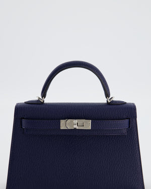 Hermès Mini Kelly II 20 Verso Bag in Bleu Encre and Rouge de Coeur Chevre Mysore Leather with Palladium Hardware