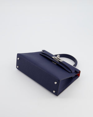 Hermès Mini Kelly II 20 Verso Bag in Bleu Encre and Rouge de Coeur Chevre Mysore Leather with Palladium Hardware