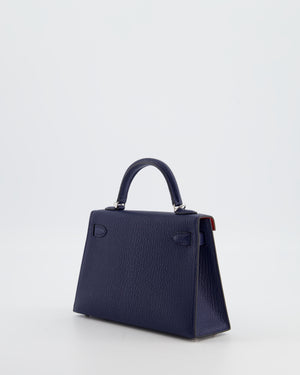 Hermès Mini Kelly II 20 Verso Bag in Bleu Encre and Rouge de Coeur Chevre Mysore Leather with Palladium Hardware