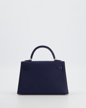 Hermès Mini Kelly II 20 Verso Bag in Bleu Encre and Rouge de Coeur Chevre Mysore Leather with Palladium Hardware