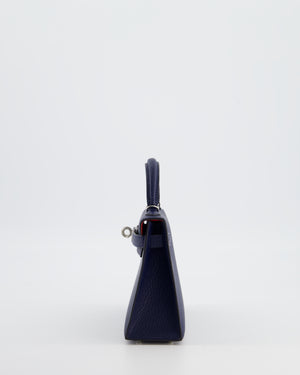 Hermès Mini Kelly II 20 Verso Bag in Bleu Encre and Rouge de Coeur Chevre Mysore Leather with Palladium Hardware