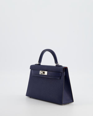 Hermès Mini Kelly II 20 Verso Bag in Bleu Encre and Rouge de Coeur Chevre Mysore Leather with Palladium Hardware