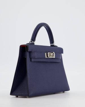 Hermès Mini Kelly II 20 Verso Bag in Bleu Encre and Rouge de Coeur Chevre Mysore Leather with Palladium Hardware