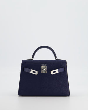 Hermès Mini Kelly II 20 Verso Bag in Bleu Encre and Rouge de Coeur Chevre Mysore Leather with Palladium Hardware