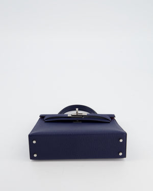 Hermès Mini Kelly II 20 Verso Bag in Bleu Encre and Rouge de Coeur Chevre Mysore Leather with Palladium Hardware