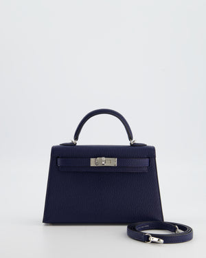 Hermès Mini Kelly II 20 Verso Bag in Bleu Encre and Rouge de Coeur Chevre Mysore Leather with Palladium Hardware