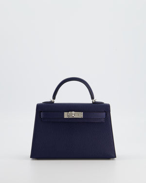 Hermès Mini Kelly II 20 Verso Bag in Bleu Encre and Rouge de Coeur Chevre Mysore Leather with Palladium Hardware