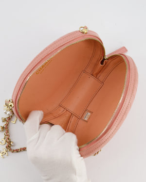 Chanel 2019 Pink Runway La Pausa Round Evening bag in Chevron with Gold Hardware and Charm Chain