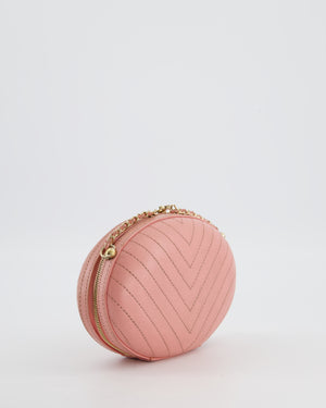 Chanel 2019 Pink Runway La Pausa Round Evening bag in Chevron with Gold Hardware and Charm Chain