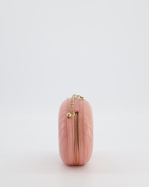 Chanel 2019 Pink Runway La Pausa Round Evening bag in Chevron with Gold Hardware and Charm Chain