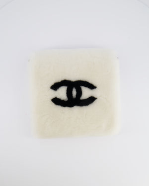 *HOT* Chanel Coco Neige 25/26 Ecru and Black Shearling Lambskin Muff Bag with Black CC Logo and Champagne Gold Chain Detail