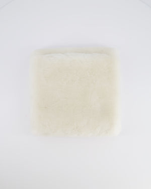 *HOT* Chanel Coco Neige 25/26 Ecru and Black Shearling Lambskin Muff Bag with Black CC Logo and Champagne Gold Chain Detail