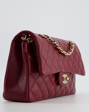 *HOT* Chanel Rouge Classic Medium Double Flap Bag in Caviar Leather with Champagne Gold Hardware