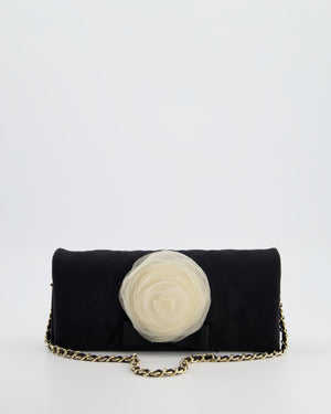 Chanel Black Vintage Jersey Clutch Bag on Chain with Camellia and Bow Detail with Champagne Gold Hardware