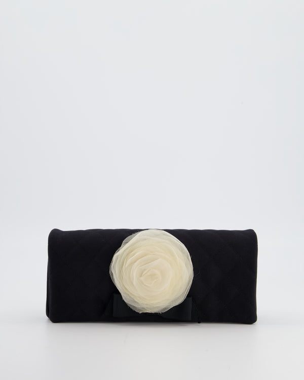 Chanel Black Vintage Jersey Clutch Bag on Chain with Camellia and Bow Detail with Champagne Gold Hardware