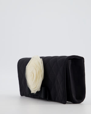 Chanel Black Vintage Jersey Clutch Bag on Chain with Camellia and Bow Detail with Champagne Gold Hardware