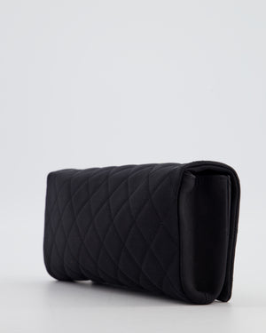 Chanel Black Vintage Jersey Clutch Bag on Chain with Camellia and Bow Detail with Champagne Gold Hardware