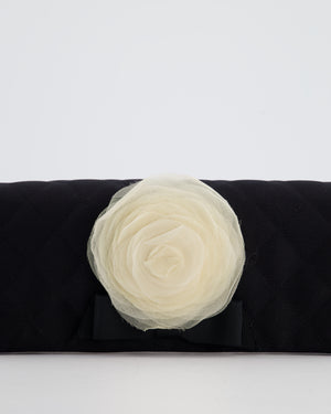 Chanel Black Vintage Jersey Clutch Bag on Chain with Camellia and Bow Detail with Champagne Gold Hardware