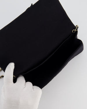 Chanel Black Vintage Jersey Clutch Bag on Chain with Camellia and Bow Detail with Champagne Gold Hardware