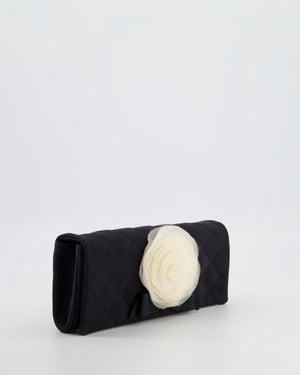 Chanel Black Vintage Jersey Clutch Bag on Chain with Camellia and Bow Detail with Champagne Gold Hardware