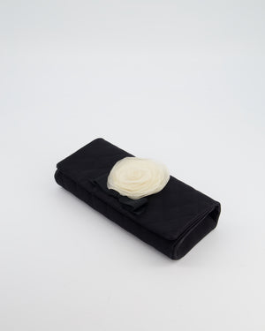 Chanel Black Vintage Jersey Clutch Bag on Chain with Camellia and Bow Detail with Champagne Gold Hardware
