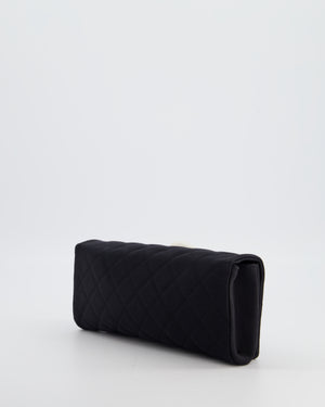 Chanel Black Vintage Jersey Clutch Bag on Chain with Camellia and Bow Detail with Champagne Gold Hardware