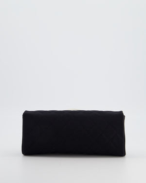 Chanel Black Vintage Jersey Clutch Bag on Chain with Camellia and Bow Detail with Champagne Gold Hardware