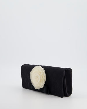 Chanel Black Vintage Jersey Clutch Bag on Chain with Camellia and Bow Detail with Champagne Gold Hardware