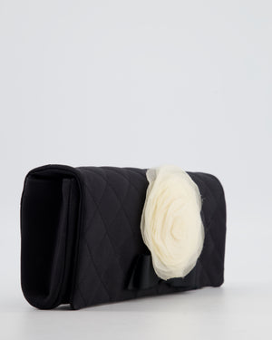 Chanel Black Vintage Jersey Clutch Bag on Chain with Camellia and Bow Detail with Champagne Gold Hardware