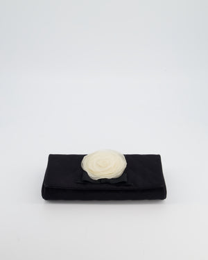 Chanel Black Vintage Jersey Clutch Bag on Chain with Camellia and Bow Detail with Champagne Gold Hardware