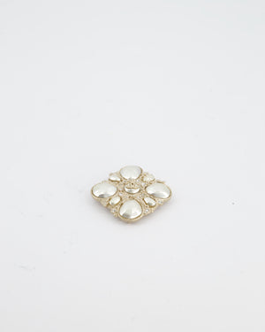 Chanel Champagne Gold Pearl and Crystal Brooch with CC Logo