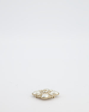 Chanel Champagne Gold Pearl and Crystal Brooch with CC Logo