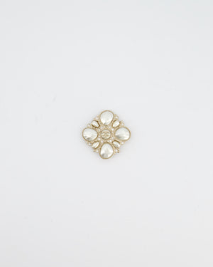Chanel Champagne Gold Pearl and Crystal Brooch with CC Logo