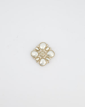 Chanel Champagne Gold Pearl and Crystal Brooch with CC Logo