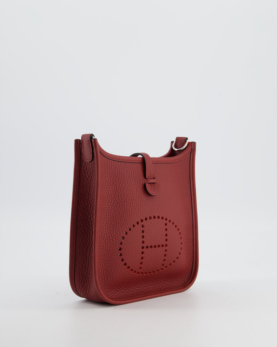 Hermès Mini Evelyne Bag in Rouge H in Clemence Leather with Palladium Hardware