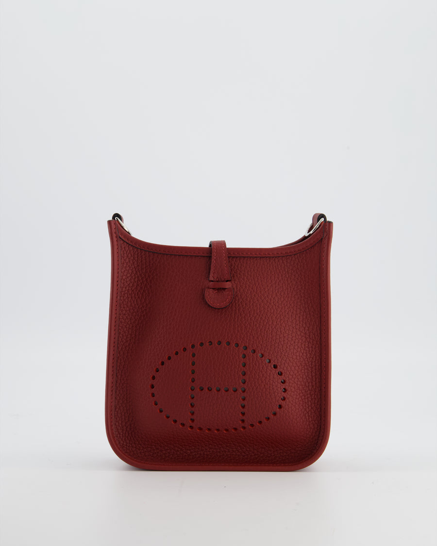 Hermès Mini Evelyne Bag in Rouge H in Clemence Leather with Palladium Hardware