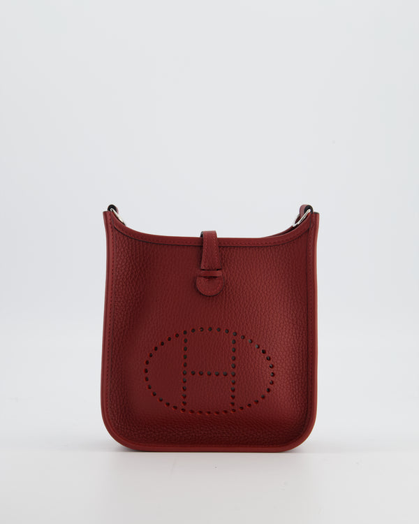 Hermès Mini Evelyne Bag in Rouge H in Clemence Leather with Palladium Hardware