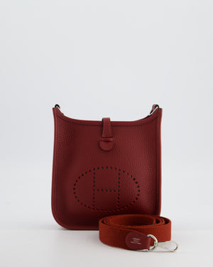 Hermès Mini Evelyne Bag in Rouge H in Clemence Leather with Palladium Hardware